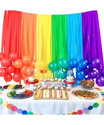 Rainbow Decorations Party Backdrop with 6 Rolls Rainbow Streamers and 42 Pcs Rainbow Balloons for Birthday Party Supplies Gir...