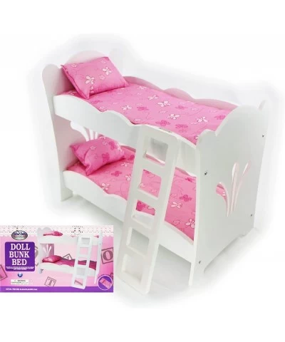 18 Inch Doll Furniture White Wooden Bunk Beds with 2 Pink Pillows 2 Pink Cushions & Ladder - Fits American Girl Dolls $67.37 ...