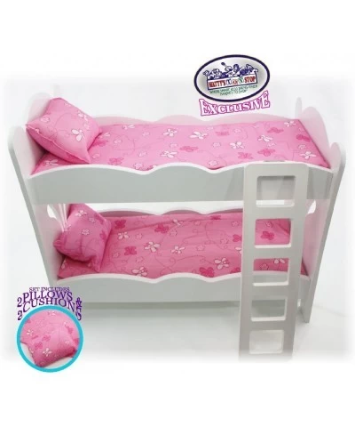 18 Inch Doll Furniture White Wooden Bunk Beds with 2 Pink Pillows 2 Pink Cushions & Ladder - Fits American Girl Dolls $67.37 ...