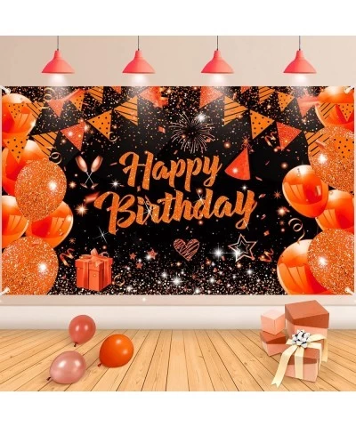 Orange Birthday Banner Decorations Large Orange Black Happy Birthday Banner Backdrop Orange Birthday Sign Photo Booth Backgro...