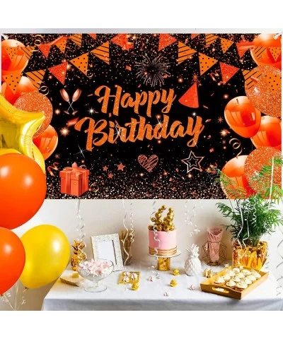 Orange Birthday Banner Decorations Large Orange Black Happy Birthday Banner Backdrop Orange Birthday Sign Photo Booth Backgro...