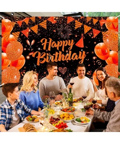 Orange Birthday Banner Decorations Large Orange Black Happy Birthday Banner Backdrop Orange Birthday Sign Photo Booth Backgro...