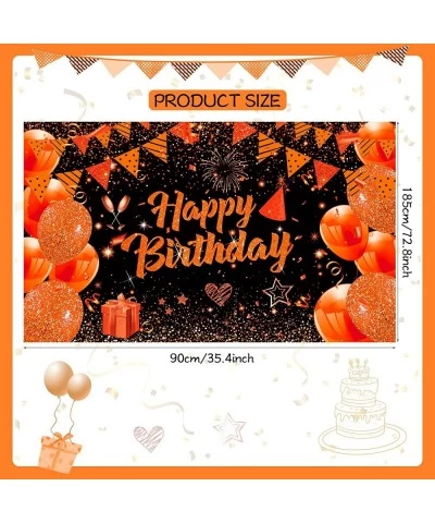 Orange Birthday Banner Decorations Large Orange Black Happy Birthday Banner Backdrop Orange Birthday Sign Photo Booth Backgro...