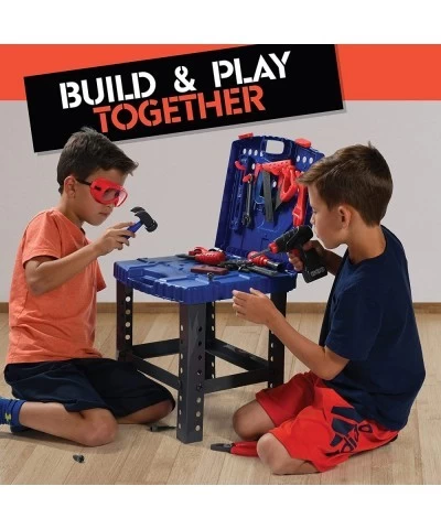 Kids Tool Workbench 76 Set - Kids Tool Set with Electronic Play Drill - STAM Educational Pretend Play Construction Workshop T...