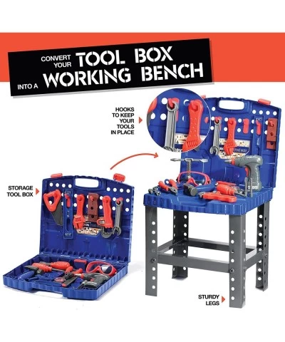 Kids Tool Workbench 76 Set - Kids Tool Set with Electronic Play Drill - STAM Educational Pretend Play Construction Workshop T...