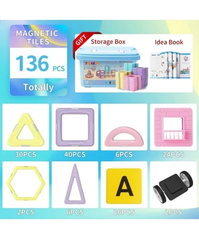 Magnetic Tiles Building Blocks Toys for Kids 136 Pieces 3D Creative Castle Construction Magnetic Stacking Set Preschool Intel...