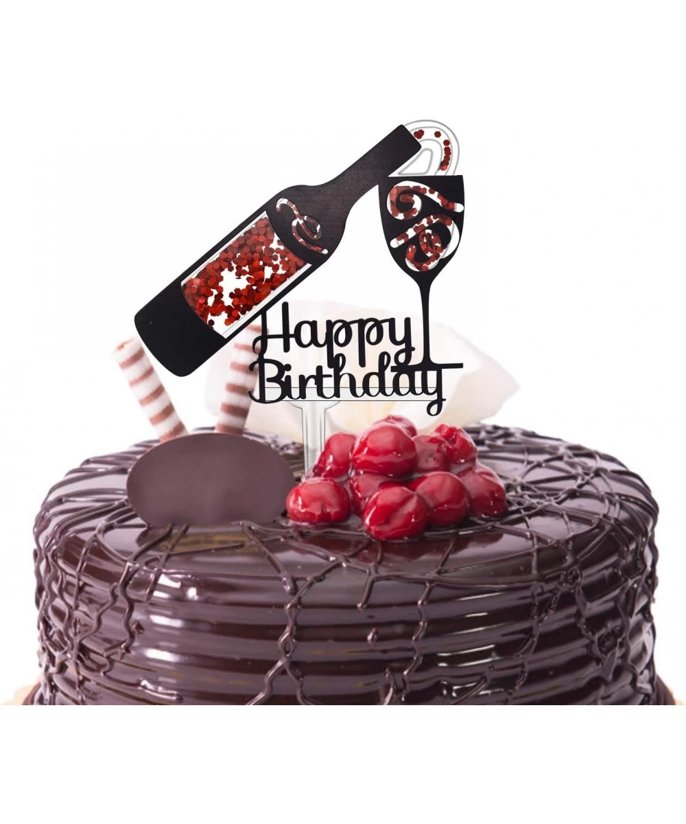 Happy Birthday Cake Topper Wine Bottle and Glass Acrylic Cake Topper Whisky and Wine Themed Birthday Party Decor $19.40 Kids'...