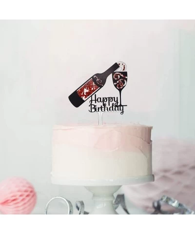 Happy Birthday Cake Topper Wine Bottle and Glass Acrylic Cake Topper Whisky and Wine Themed Birthday Party Decor $19.40 Kids'...