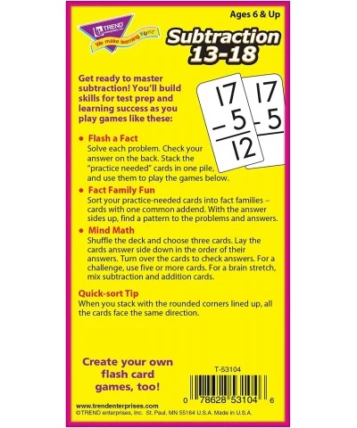 Trend Enterprises: Subtraction 13-18 Skill Drill Flash Cards Exciting Way for Everyone to Learn Self-Checking Design Great fo...