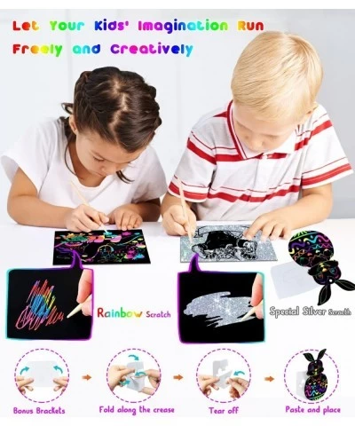 Scratch Paper Art Set for Kids - Magic Rainbow & Silver Scratch Off Art - Rainbow Scratch Art for Kids with Stencils Bookmark...