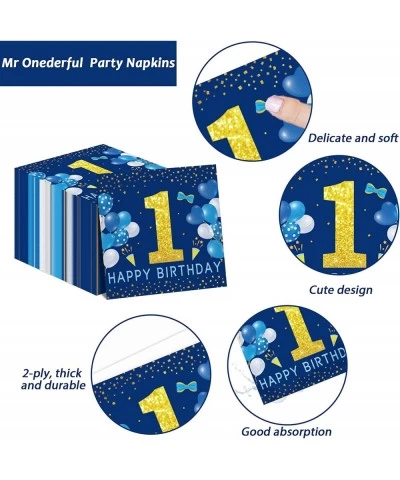 98 Pieces Mr Onederful 1st Birthday Party Decorations Boy 1st Birthday Tableware Set Blue Tablecloth Plates Party Supplies Ki...