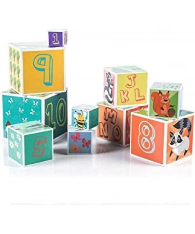 Cardboard Nesting and Stacking Blocks Set | 10 Pcs of Blocks with Animal、Plant、Numbers、Letters | Development Stacking Games f...