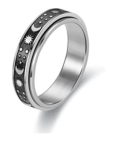 Spinner Rings for Anxiety Fidget Band Rings Black Moon Star Flowers Rotatable Titanium Stainless Steel Fidget Band Rings for ...