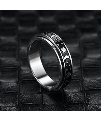 Spinner Rings for Anxiety Fidget Band Rings Black Moon Star Flowers Rotatable Titanium Stainless Steel Fidget Band Rings for ...