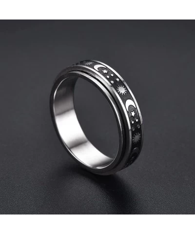 Spinner Rings for Anxiety Fidget Band Rings Black Moon Star Flowers Rotatable Titanium Stainless Steel Fidget Band Rings for ...