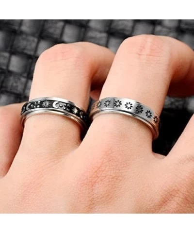 Spinner Rings for Anxiety Fidget Band Rings Black Moon Star Flowers Rotatable Titanium Stainless Steel Fidget Band Rings for ...