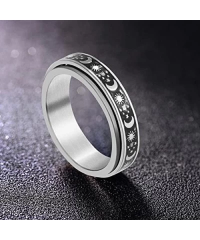 Spinner Rings for Anxiety Fidget Band Rings Black Moon Star Flowers Rotatable Titanium Stainless Steel Fidget Band Rings for ...