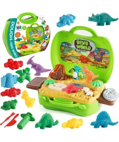 2 in 1 Dinosaur Color Dough Toys 37 Pieces Dino Theme colordough Tools and molds Accessories with Volcano and Fossils for Boy...