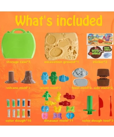 2 in 1 Dinosaur Color Dough Toys 37 Pieces Dino Theme colordough Tools and molds Accessories with Volcano and Fossils for Boy...