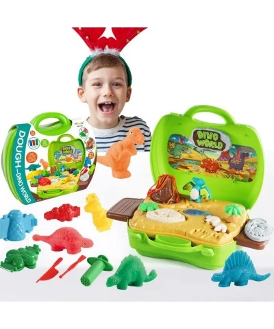 2 in 1 Dinosaur Color Dough Toys 37 Pieces Dino Theme colordough Tools and molds Accessories with Volcano and Fossils for Boy...