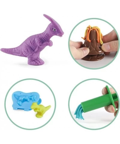 2 in 1 Dinosaur Color Dough Toys 37 Pieces Dino Theme colordough Tools and molds Accessories with Volcano and Fossils for Boy...