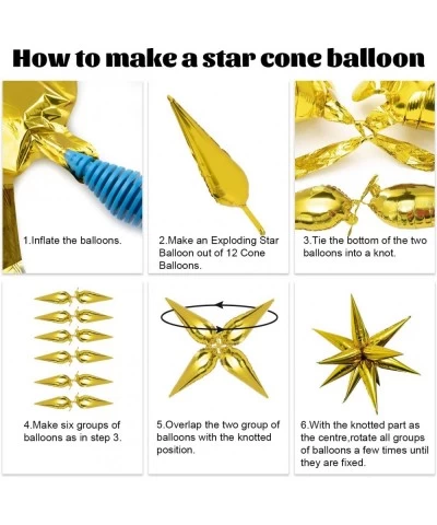 50 PCS 40 " Large Gold Star Balloons Big Metallic Explosion Star Foil Balloons 12 Point Starburst Cone Mylar Spike for Birthd...