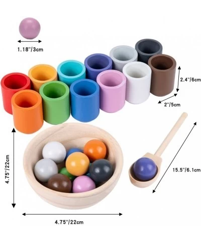 Balls in Cups Montessori Toy Wooden Sorter Game 12 Balls 30mm Age 1+ Color Sorting and Counting Preschool Learning Education ...