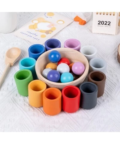 Balls in Cups Montessori Toy Wooden Sorter Game 12 Balls 30mm Age 1+ Color Sorting and Counting Preschool Learning Education ...