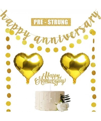 Happy Anniversary Party Decorations Gold- Happy Anniversary Banner & Happy Anniversary Cake Toppers & Circle Dots Garland & H...