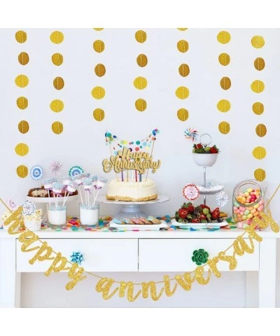 Happy Anniversary Party Decorations Gold- Happy Anniversary Banner & Happy Anniversary Cake Toppers & Circle Dots Garland & H...