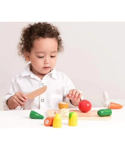 New Classic Toys Wooden Pretend Play Toy for Kids Cutting Meal Vegetables 8 pieces Cooking Simulation Educational Toys and Co...