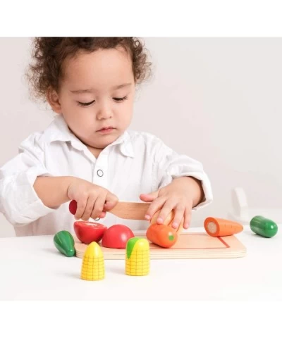 New Classic Toys Wooden Pretend Play Toy for Kids Cutting Meal Vegetables 8 pieces Cooking Simulation Educational Toys and Co...