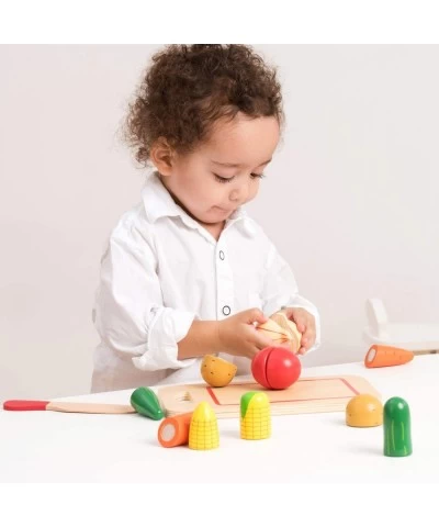 New Classic Toys Wooden Pretend Play Toy for Kids Cutting Meal Vegetables 8 pieces Cooking Simulation Educational Toys and Co...