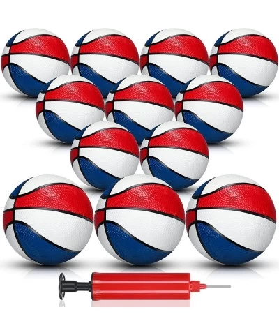 12 Pcs Red White Blue Mini Basketballs 5 Inches Small Basketballs with Pump Kids Rubber Basketball Sports Ball for Indoor Out...