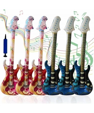 Inflatable Rock Star Toy Set 6 Packs Inflatable Guitar 35inch Rock Star Guitar Set Electric Blow Up Guitar for 80s 90s Themed...