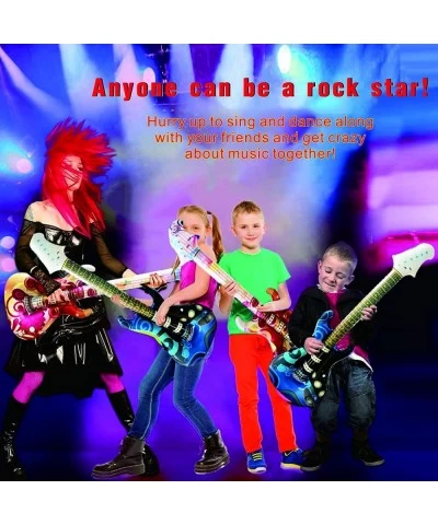 Inflatable Rock Star Toy Set 6 Packs Inflatable Guitar 35inch Rock Star Guitar Set Electric Blow Up Guitar for 80s 90s Themed...