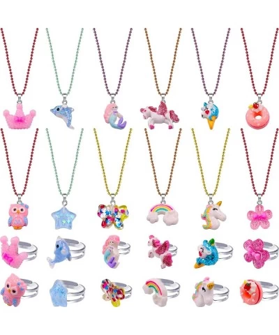 24 Pieces Girls Necklaces and Rings Set Colorful Gift Party Favors Friendship Pretend Dress up Play Jewelry for Kids Child To...