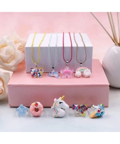 24 Pieces Girls Necklaces and Rings Set Colorful Gift Party Favors Friendship Pretend Dress up Play Jewelry for Kids Child To...