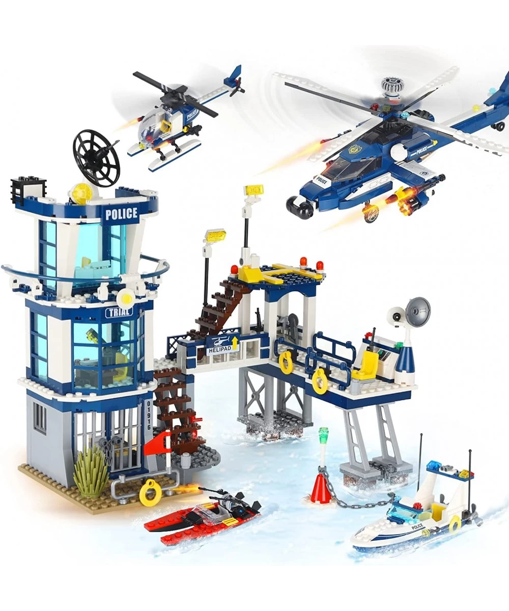 City Police Station STEM Building Sets Compatible with Legos Military Helicopter Airplane Boats Ship Swat Team Building Kit f...