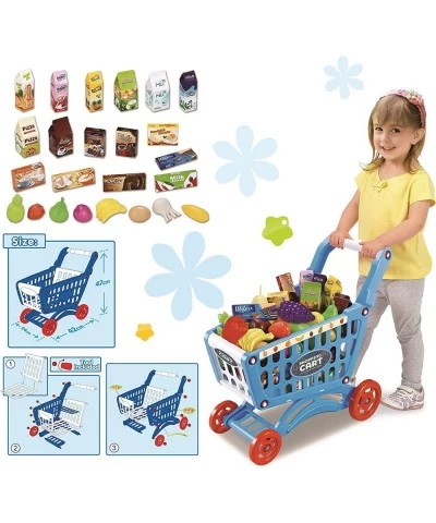 Kids Shopping Cart Toy Supermarket 54pcs Playset Included Grocery Cart Toy Credit Card Pretend Fruit Vegetables Shop Accessor...