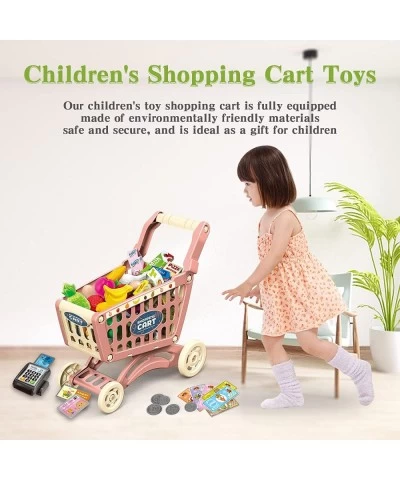 Kids Shopping Cart Toy Supermarket 54pcs Playset Included Grocery Cart Toy Credit Card Pretend Fruit Vegetables Shop Accessor...