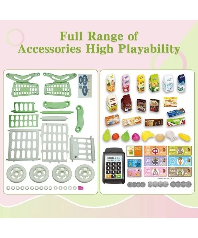 Kids Shopping Cart Toy Supermarket 54pcs Playset Included Grocery Cart Toy Credit Card Pretend Fruit Vegetables Shop Accessor...