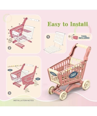 Kids Shopping Cart Toy Supermarket 54pcs Playset Included Grocery Cart Toy Credit Card Pretend Fruit Vegetables Shop Accessor...