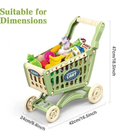 Kids Shopping Cart Toy Supermarket 54pcs Playset Included Grocery Cart Toy Credit Card Pretend Fruit Vegetables Shop Accessor...