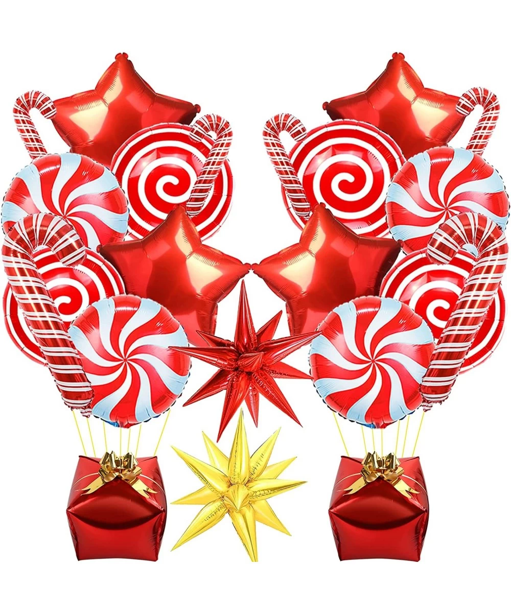 46Pcs Christmas Foil Balloons Xmas Candy Cane Balloons Large Candy Gift Box Balloons Red Gold Explosion Star Balloons Mylar B...