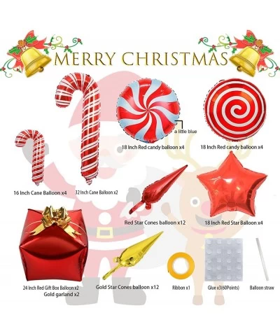 46Pcs Christmas Foil Balloons Xmas Candy Cane Balloons Large Candy Gift Box Balloons Red Gold Explosion Star Balloons Mylar B...