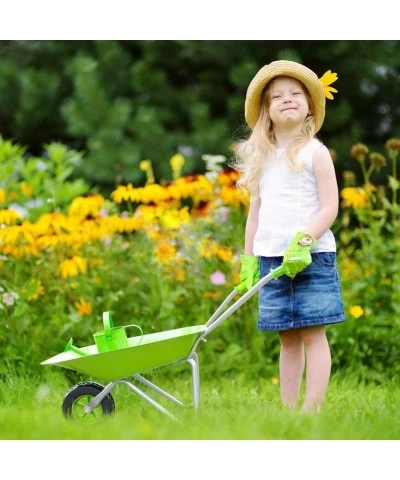 Kids Wheelbarrow Set Metal Child Wheel Barrel Green Easy to Assemble and Kids Gardening Tools Kit Garden Toys with Small Whee...