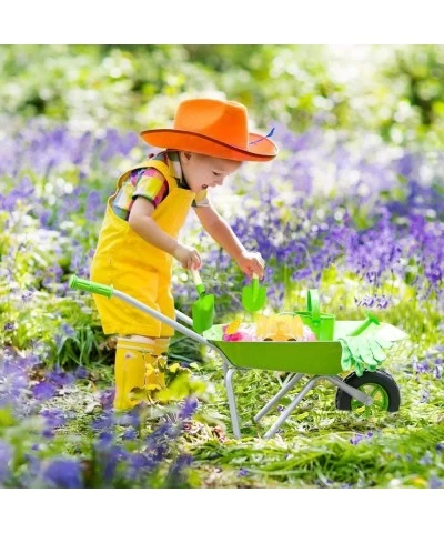 Kids Wheelbarrow Set Metal Child Wheel Barrel Green Easy to Assemble and Kids Gardening Tools Kit Garden Toys with Small Whee...