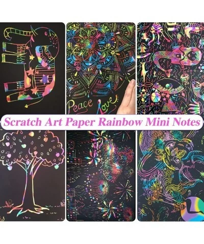 24 Pcs Scratch Art Notebooks Magic Scratch Painting Rainbow Scratch Note Pads for Kids Arts and Crafts 29 Wooden Stylus and 4...