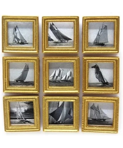 Dollhouse 9 Vintage Yacht Pictures Paintings in Gold Frame Miniature Accessory $32.96 Dollhouse Accessories